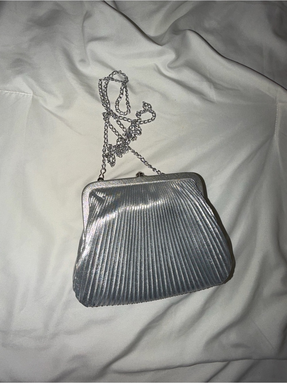 Silver Pleated Frame Crossbody Bag - Women